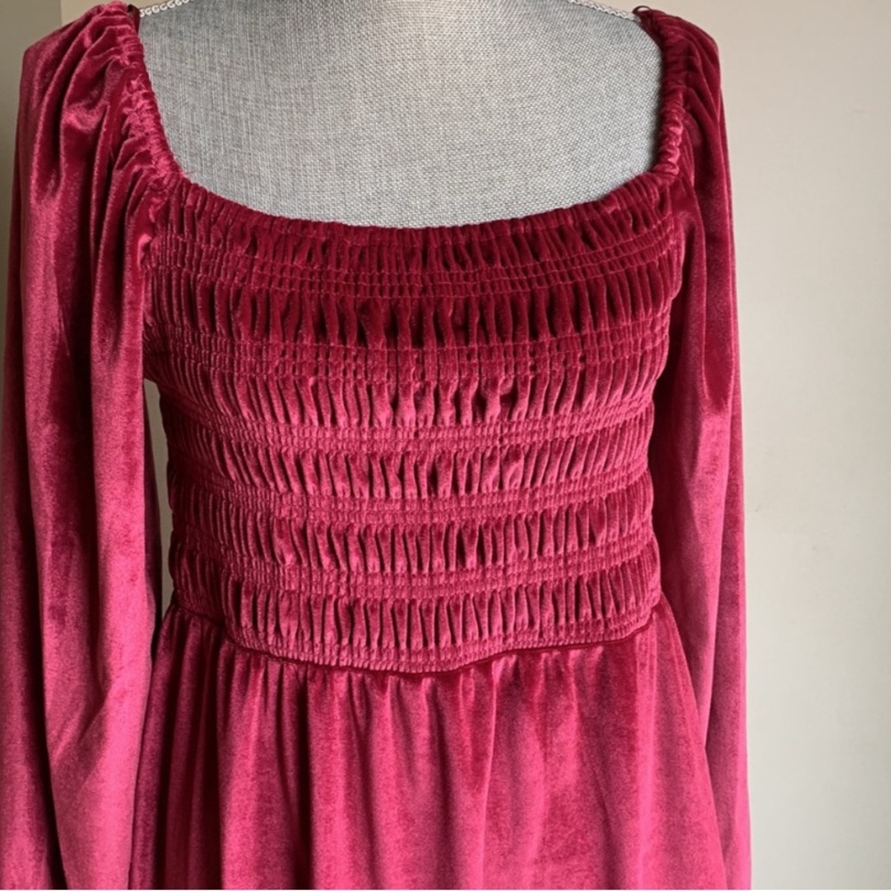 LC Lauren Conrad Raspberry Smocked Velvet Dress - Picture 7 of 8